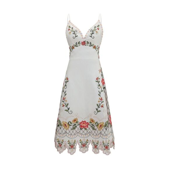 FARM RIO Dresses & Skirts - Farm Rio Women Embroidered Midi Dress With Asymmetrical Hem